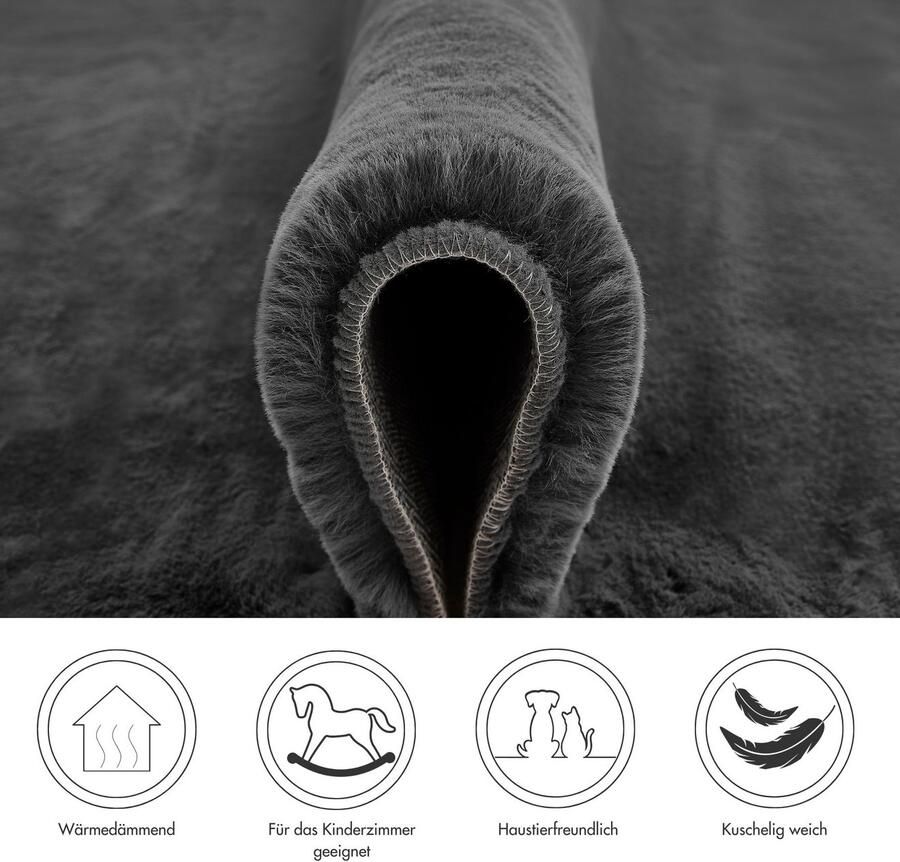 My home Hoogpolig vloerkleed Lugano Kunstbont effen kleuren zeer zacht en knuffelig - Foto 3