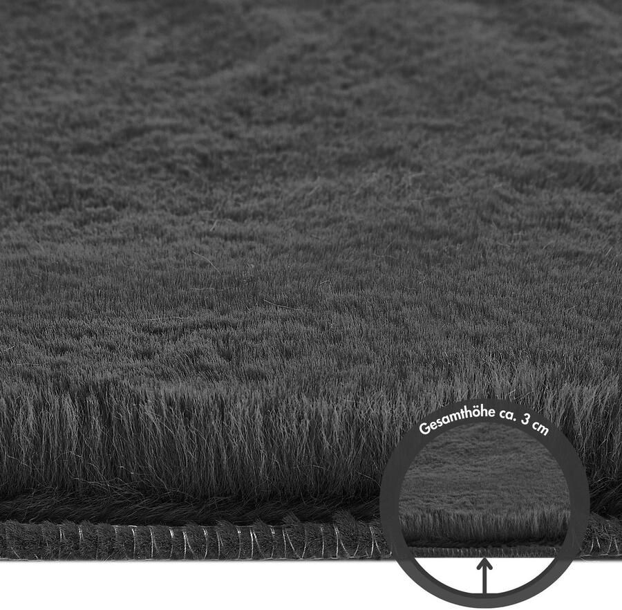 My home Hoogpolig vloerkleed Lugano Kunstbont effen kleuren zeer zacht en knuffelig - Foto 2