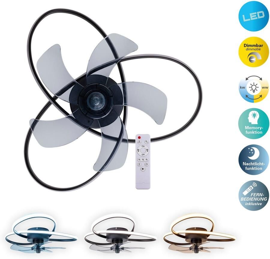 My home Led-plafondlamp Leccio Plafondventilator Plafondlamp ventilator 3 standen links-rechts draaien Ø 58 cm (1 stuk) - Foto 4