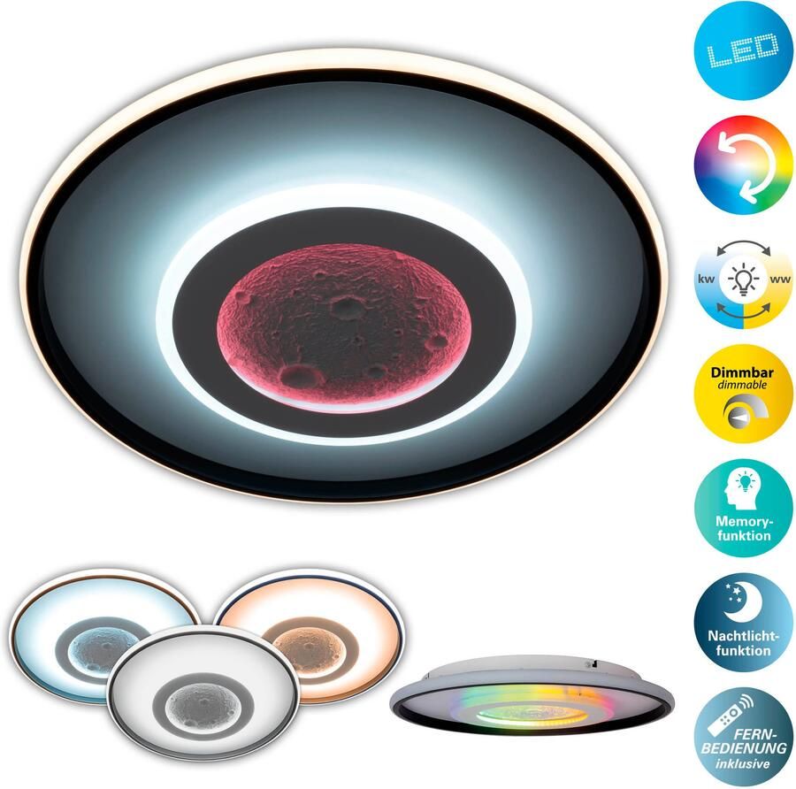 My home Led-plafondlamp Lyra Maan (maanstructuur) incl. CCT RGB geheugen nachtlamp afstandsbediening (1 stuk) - Foto 17