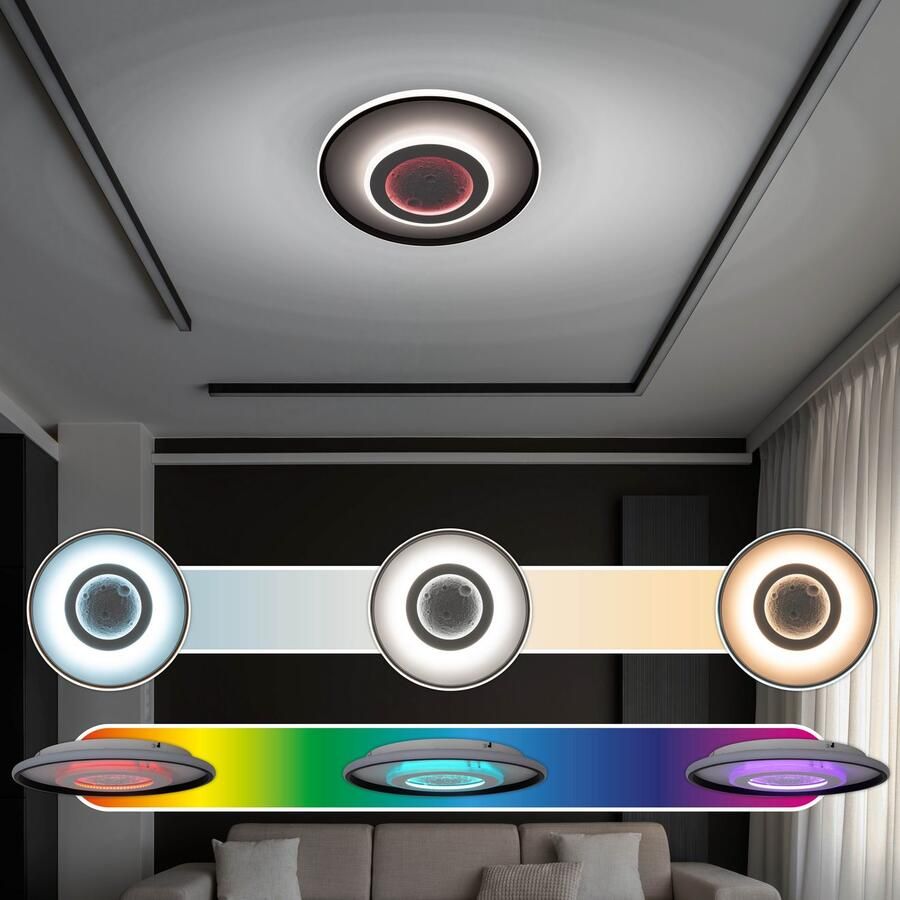 My home Led-plafondlamp Lyra Maan (maanstructuur) incl. CCT RGB geheugen nachtlamp afstandsbediening (1 stuk)