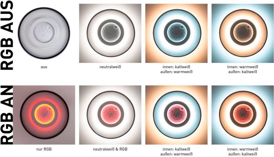 My home Led-plafondlamp Lyra Maan (maanstructuur) incl. CCT RGB geheugen nachtlamp afstandsbediening (1 stuk) - Foto 16