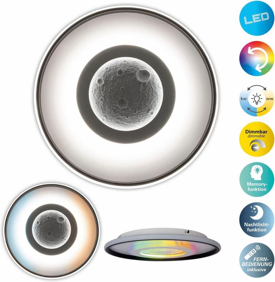 My home Led-plafondlamp Lyra Maan (maanstructuur) incl. CCT RGB geheugen nachtlamp afstandsbediening (1 stuk) - Foto 11