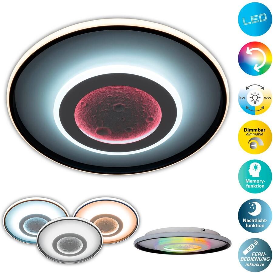 My home Led-plafondlamp Lyra Maan (maanstructuur) incl. CCT RGB geheugen nachtlamp afstandsbediening (1 stuk) - Foto 9