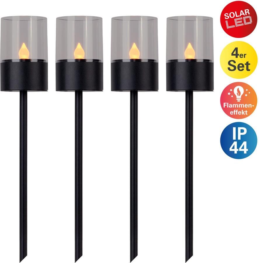 My home Led-solarlamp Lufy 4-delige set decoratieve spiezen tuinfakkel met vlam effect metaal h: 37cm (4 stuks) - Foto 5