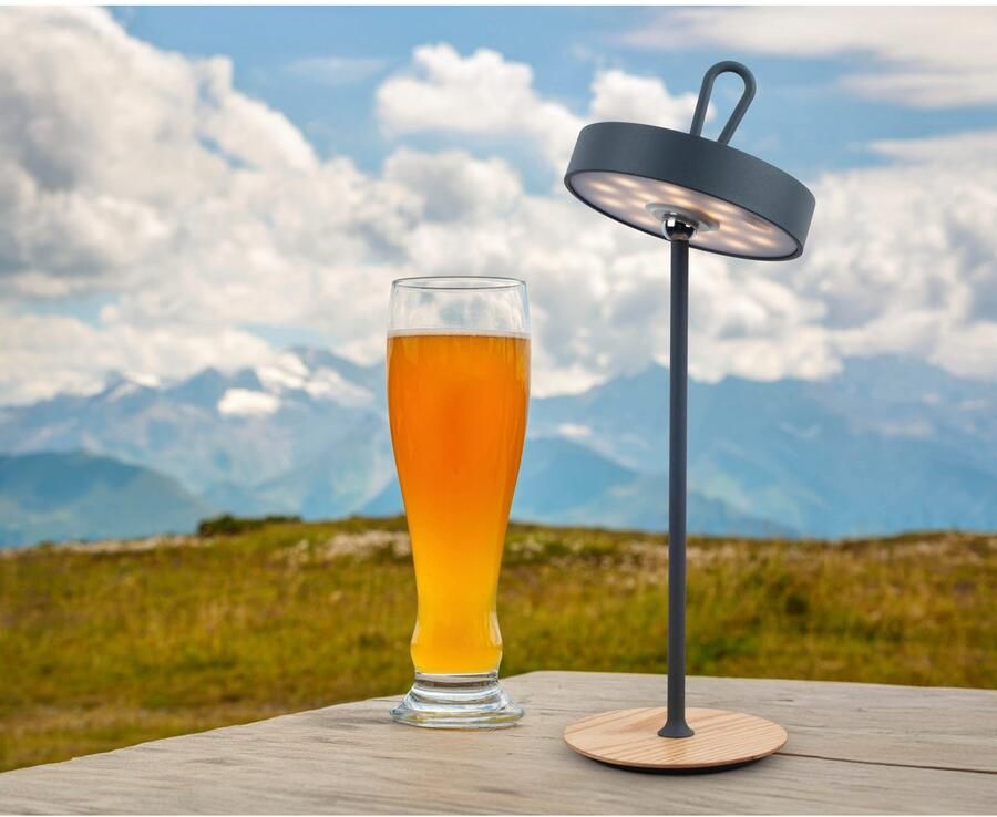 My home Led-tafellamp Charmont met houten voet afneembare hoofdkant als hanglamp te gebruiken oplaadbaar incl. accu + usb-kabel hoofdeinde magnetisch afneembaar hout (1 stuk) - Foto 2