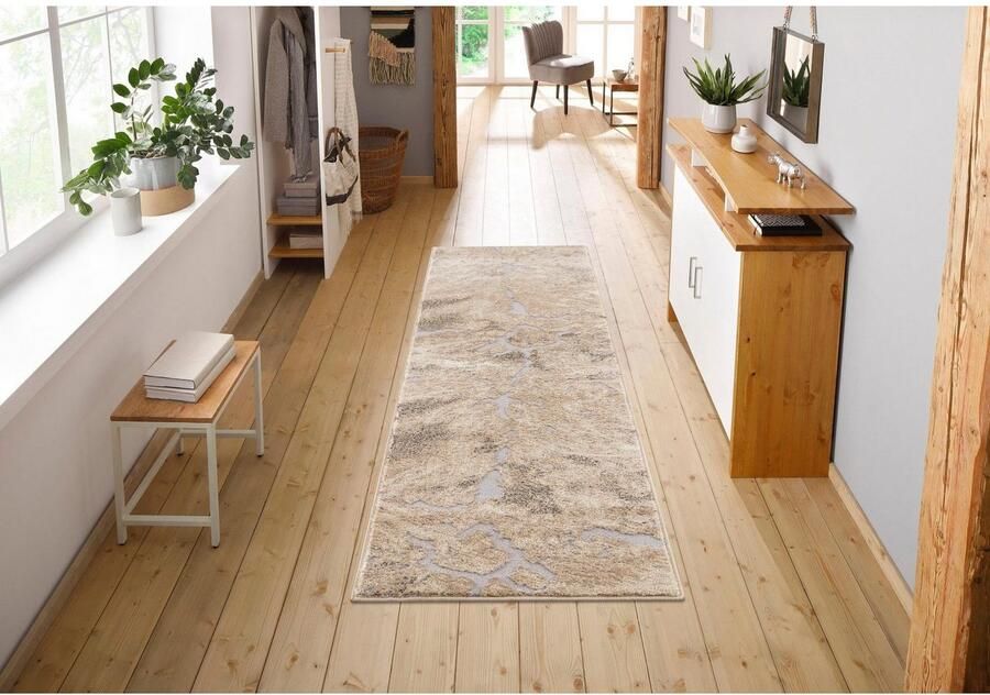 My home Loper Marmer Tapijt in moderne marmerlook hoog-laag effect vlak effen kleur - Foto 6