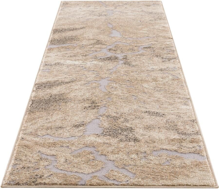 My home Loper Marmer Tapijt in moderne marmerlook hoog-laag effect vlak effen kleur - Foto 3