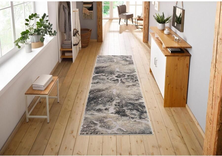 My home Loper Marmer Tapijt in moderne marmerlook hoog-laag effect vlak effen kleur - Foto 6