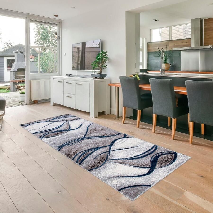 My home Loper Tritom met bijzonder zachte pool kortpolig modern golvenmotief - Foto 1