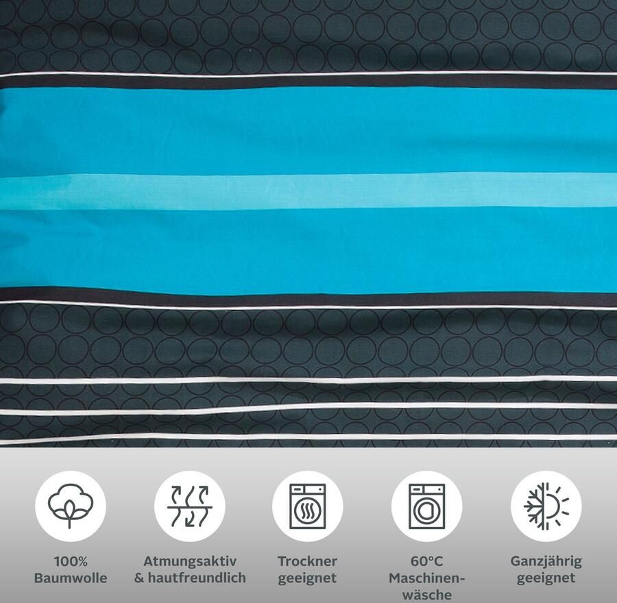 My home Overtrekset Circle Dekbedovertrek van katoen met streepdesign moderne dekbedovertrek (2-delig) - Foto 2