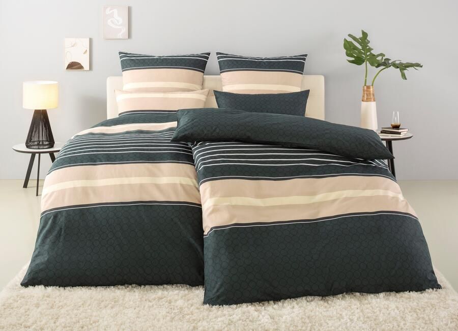 My home Overtrekset Circle Dekbedovertrek van katoen met streepdesign moderne dekbedovertrek (2-delig) - Foto 6