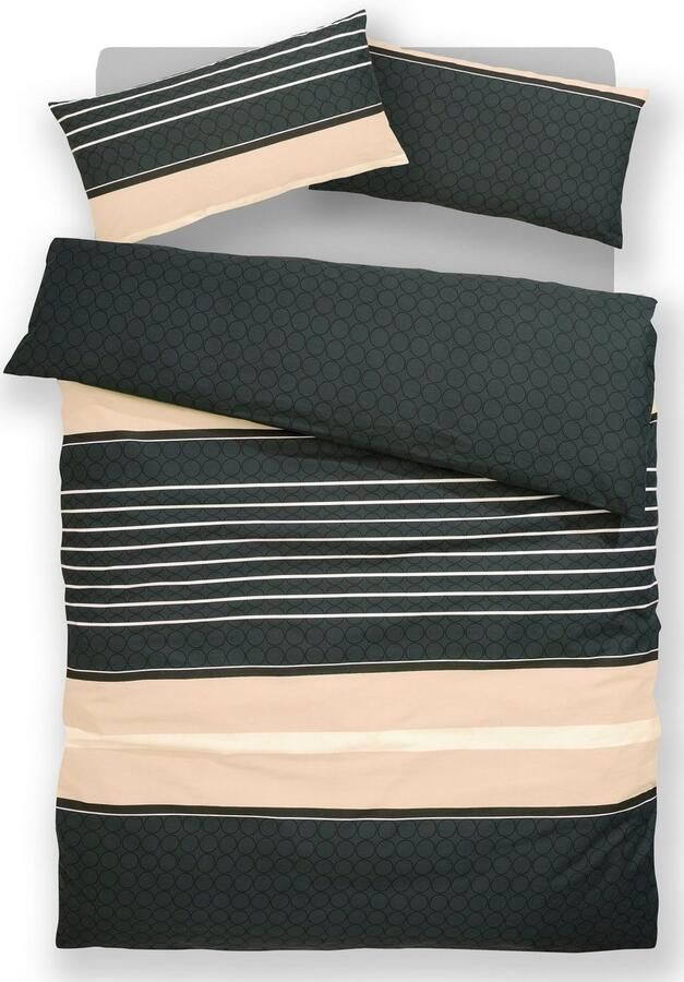 My home Overtrekset Circle Dekbedovertrek van katoen met streepdesign moderne dekbedovertrek (2-delig) - Foto 3