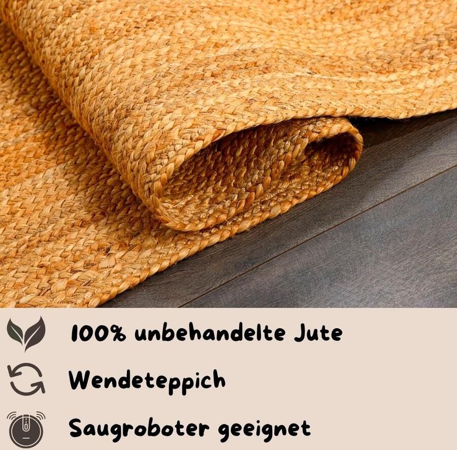 My home Set slaapkamerkleedjes Bjarka gemêleerd 100% jute handgeweven ook als loper en in rond verkrijgbaar - Foto 3