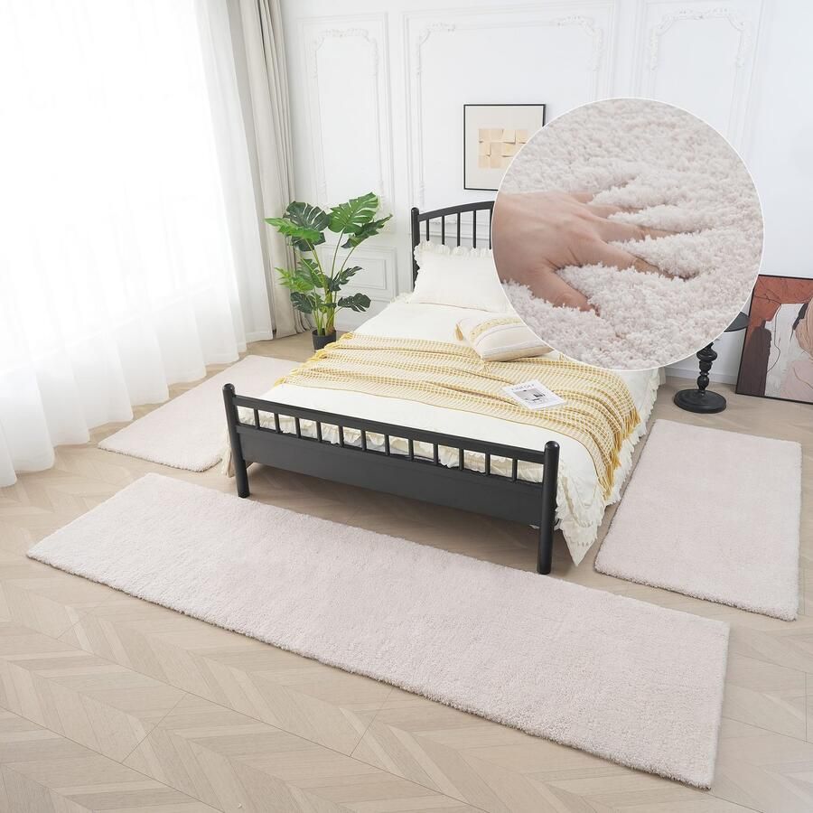 My home Set slaapkamerkleedjes met hoge pool Microvezeltapijt Magong bijzonder zacht zeer fijne pool uni unikleurig slaapkamerkleed loperset slaapkamer kinderkamer