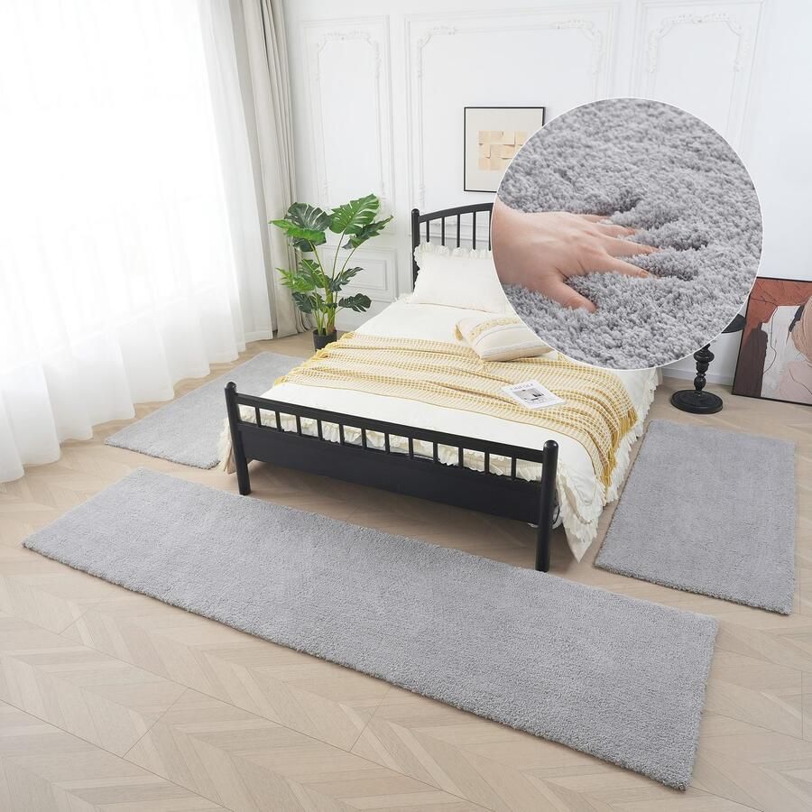 My home Set slaapkamerkleedjes met hoge pool Microvezeltapijt Magong bijzonder zacht zeer fijne pool uni unikleurig slaapkamerkleed loperset slaapkamer kinderkamer