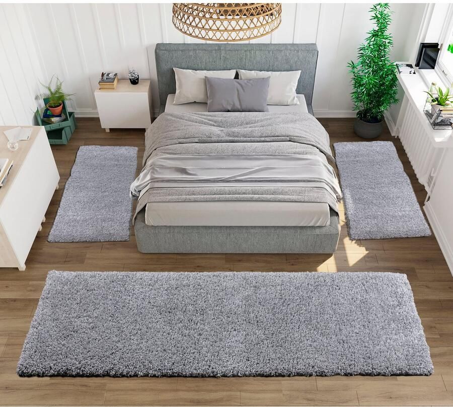 My home Set slaapkamerkleedjes Shaggy 30 geweven 2- of 3-delig slaapkamerkleed loperset unikleuren - Foto 3