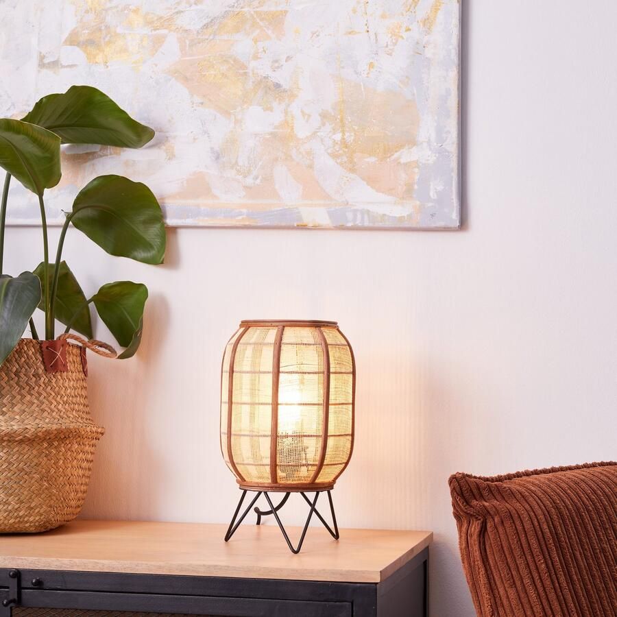 My home Tafellamp Rouez Tafellamp in nature stijl met 32 cm hoogte kap van textiel en hout - Foto 2