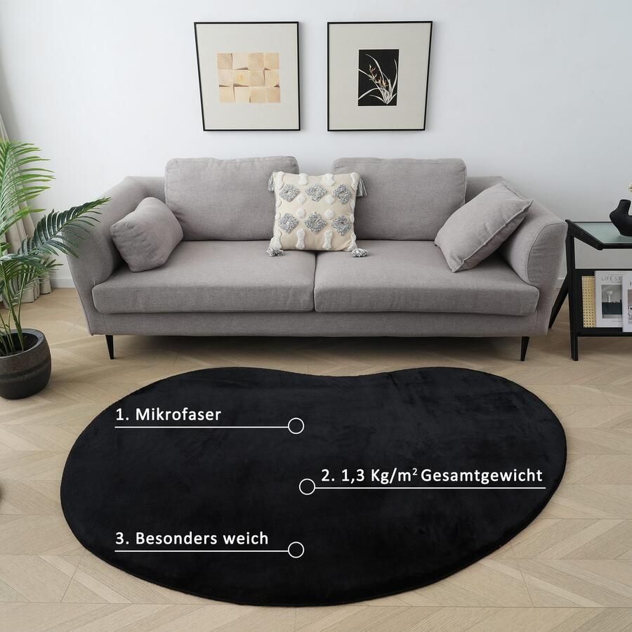 My home Vachtvloerkleed Balu Bean konijnenbont Kunstbont tapijt modern zacht woonkamer slaapkamer - Foto 4