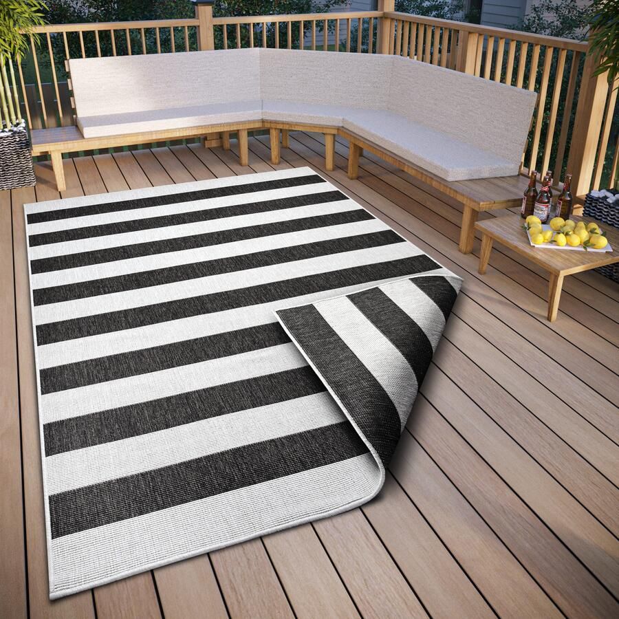 My home Vloerkleed Alan omkeerbaar tapijt dubbelzijdig te gebruiken strepen scandi weerbestendig voor binnen en buiten - Foto 2