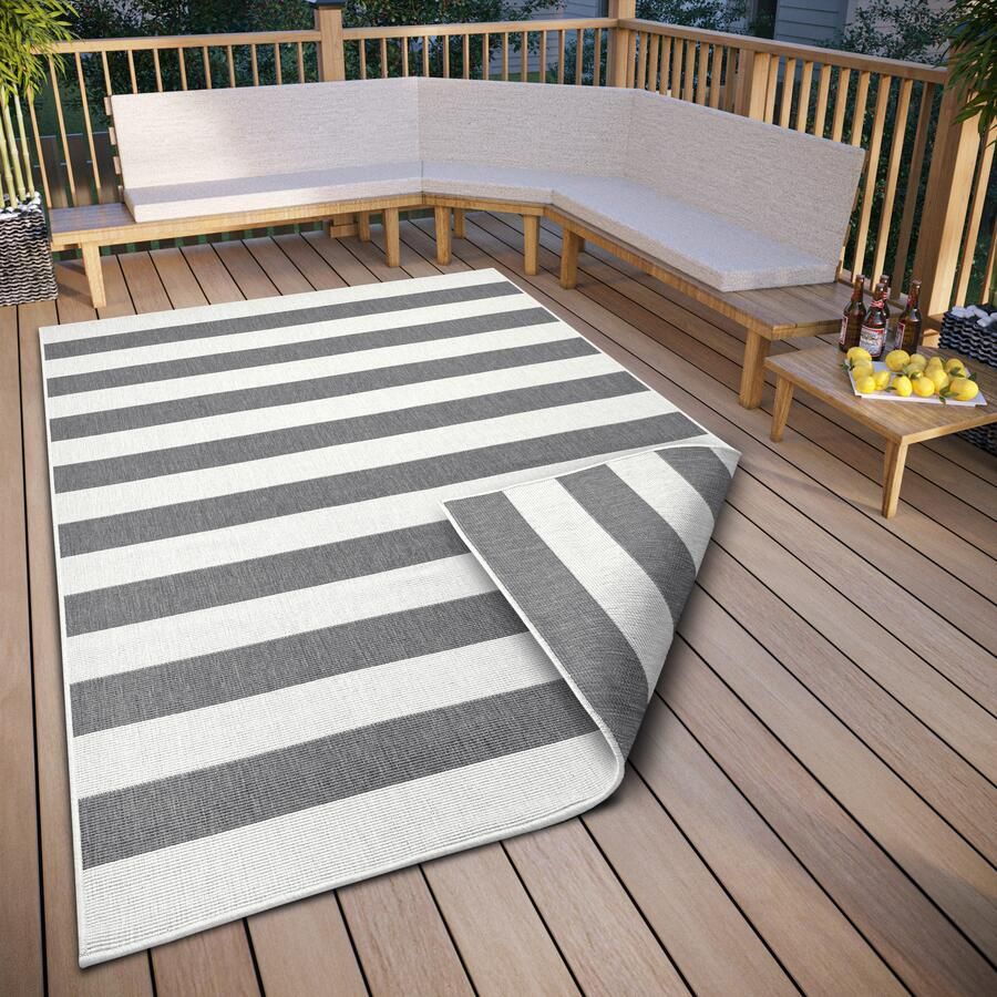 My home Vloerkleed Alan omkeerbaar tapijt dubbelzijdig te gebruiken strepen scandi weerbestendig voor binnen en buiten - Foto 2