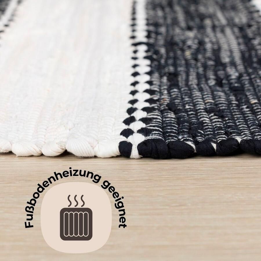 My home Vloerkleed Benja Handgeweven tapijt gestreept 90% katoen handgeweven met franjes