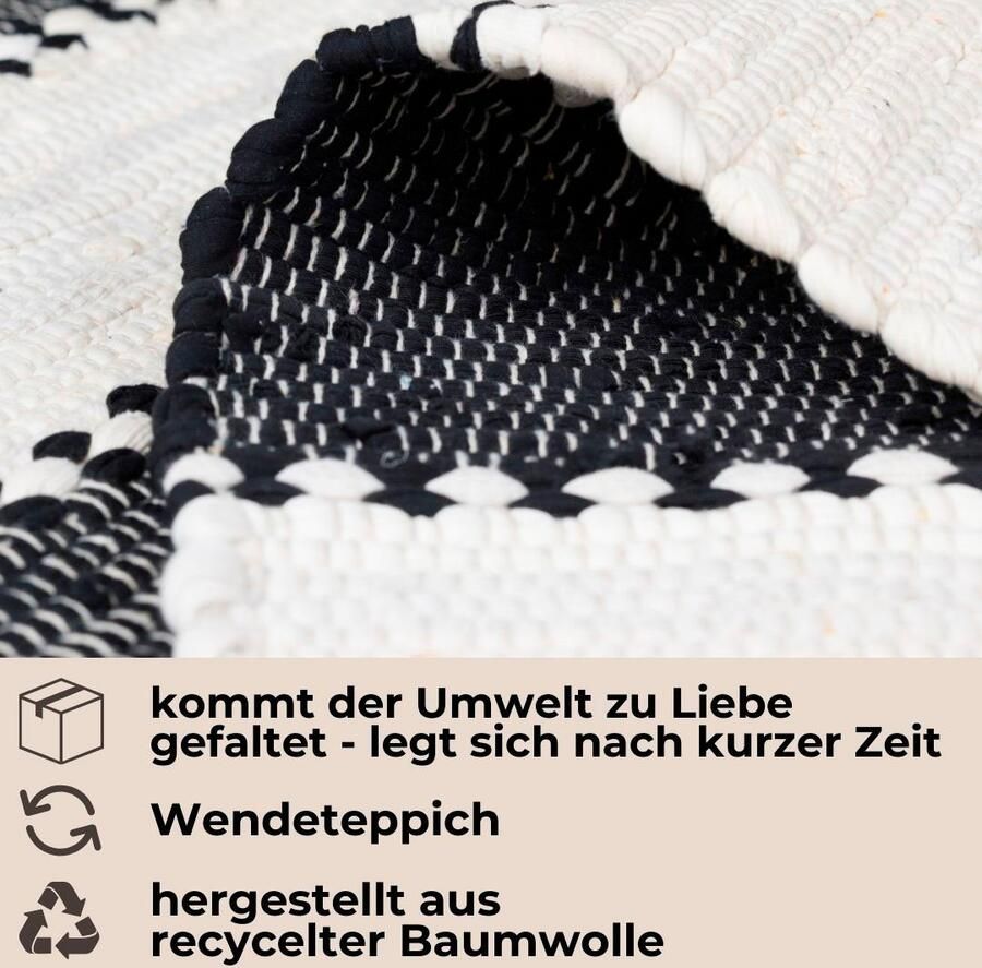 My home Vloerkleed Benja Handgeweven tapijt gestreept 90% katoen handgeweven met franjes - Foto 4