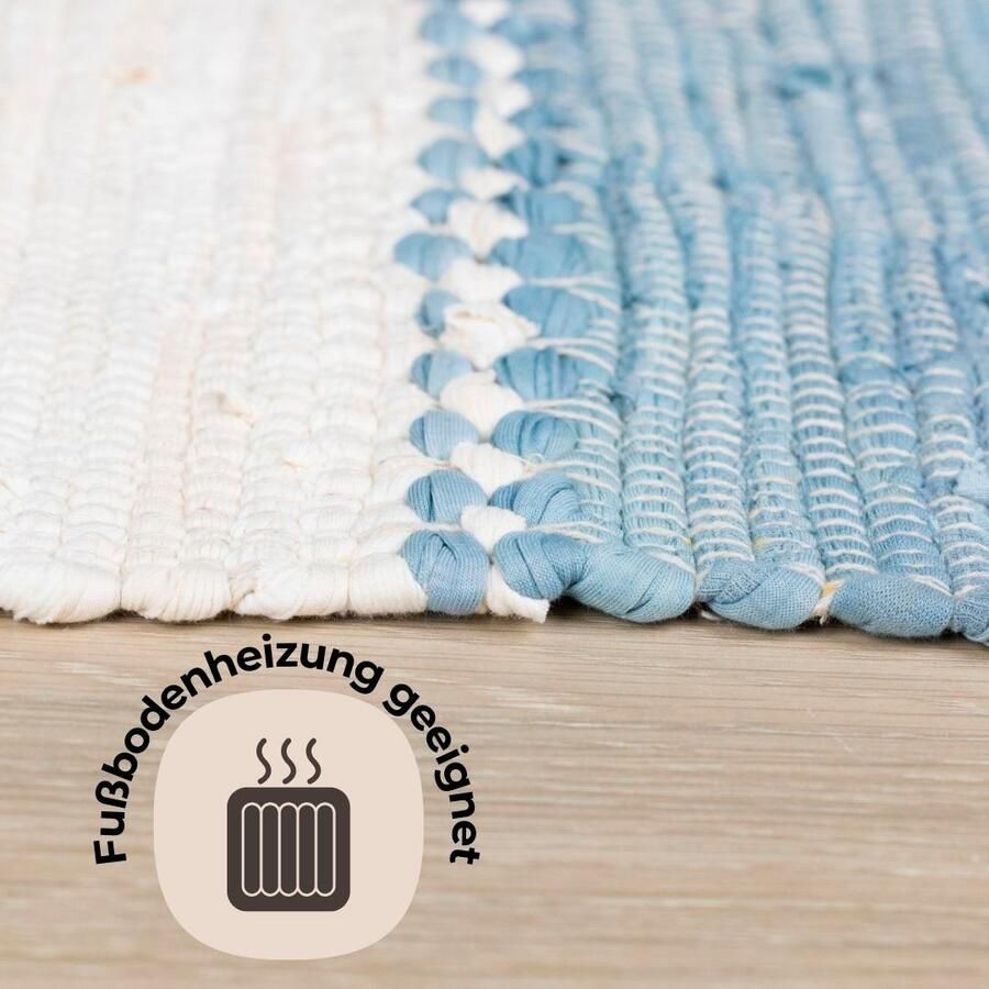 My home Vloerkleed Benja Handgeweven tapijt gestreept 90% katoen handgeweven met franjes