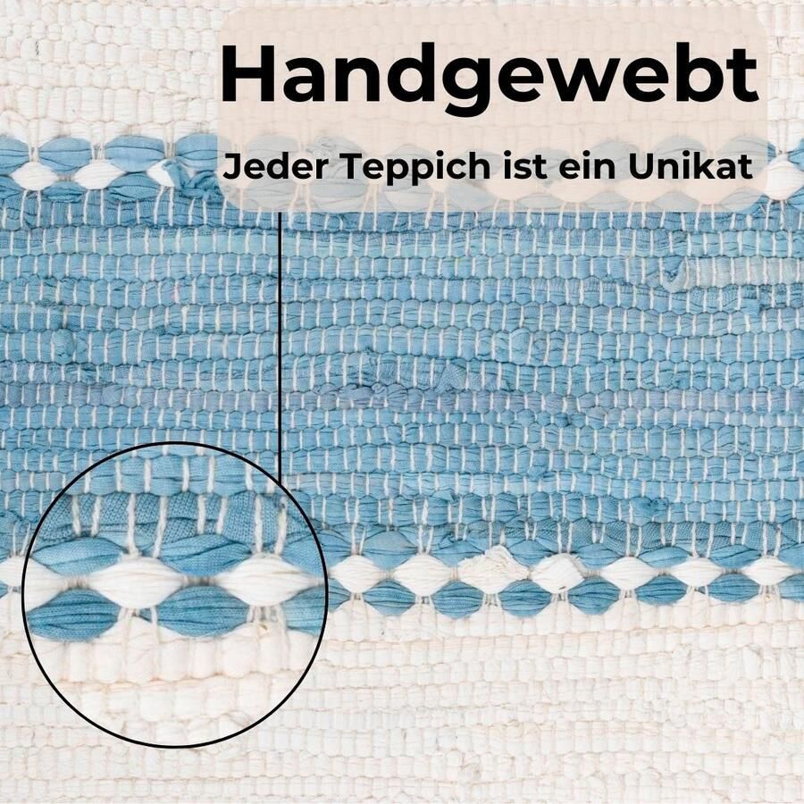 My home Vloerkleed Benja Handgeweven tapijt gestreept 90% katoen handgeweven met franjes - Foto 2