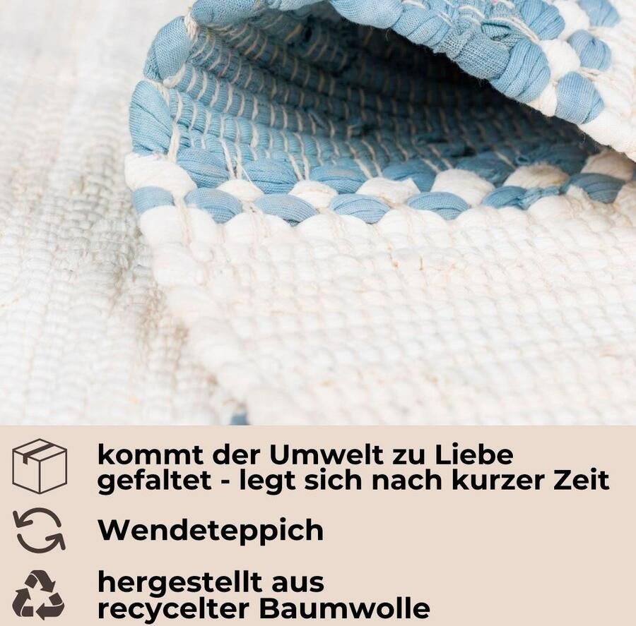 My home Vloerkleed Benja Handgeweven tapijt gestreept 90% katoen handgeweven met franjes - Foto 4