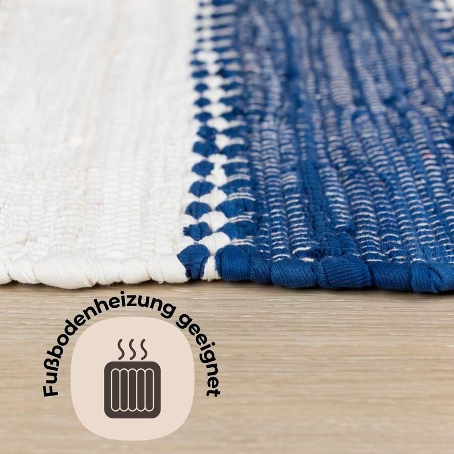 My home Vloerkleed Benja Handgeweven tapijt gestreept 90% katoen handgeweven met franjes