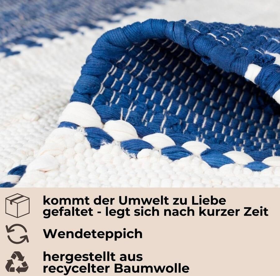 My home Vloerkleed Benja Handgeweven tapijt gestreept 90% katoen handgeweven met franjes - Foto 4