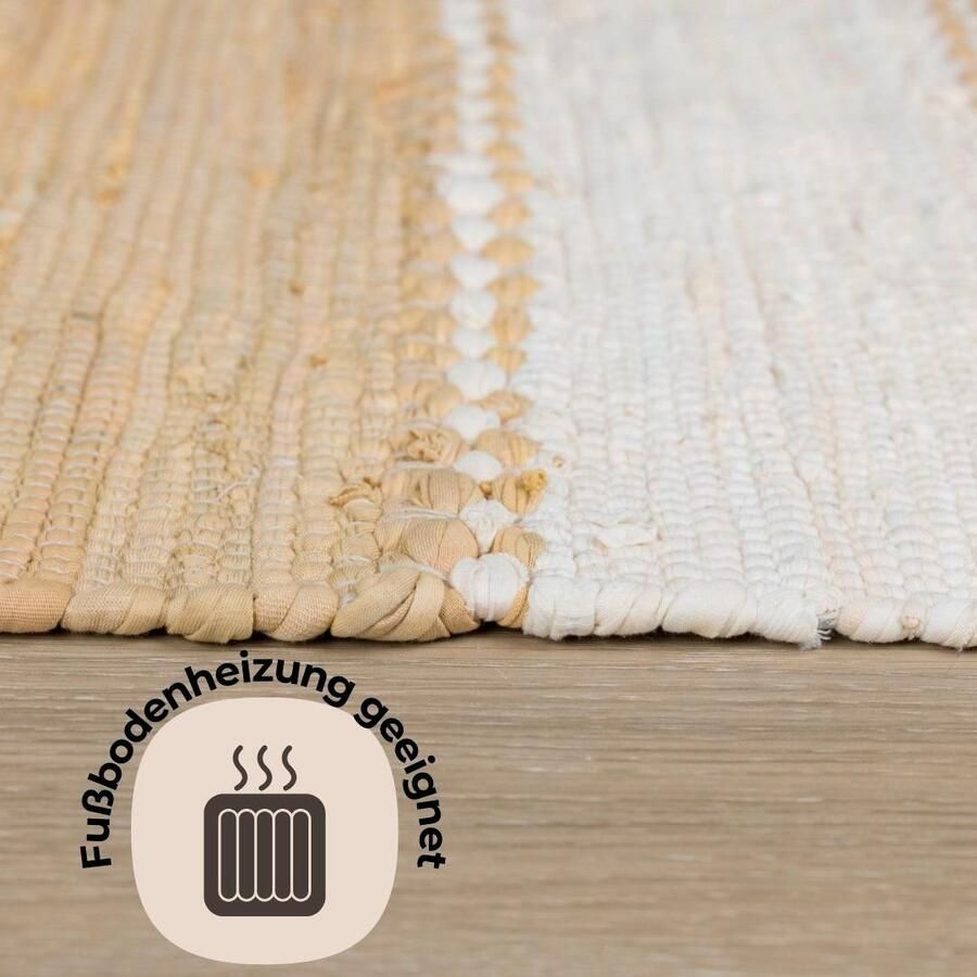 My home Vloerkleed Benja Handgeweven tapijt gestreept 90% katoen handgeweven met franjes