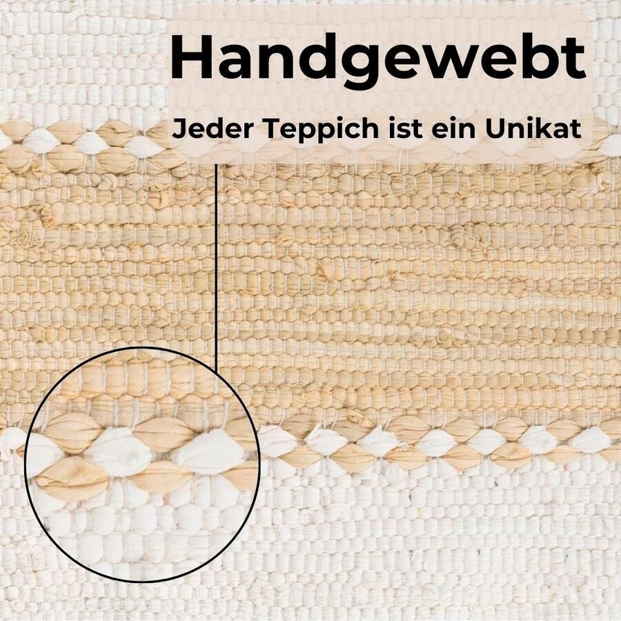 My home Vloerkleed Benja Handgeweven tapijt gestreept 90% katoen handgeweven met franjes - Foto 2