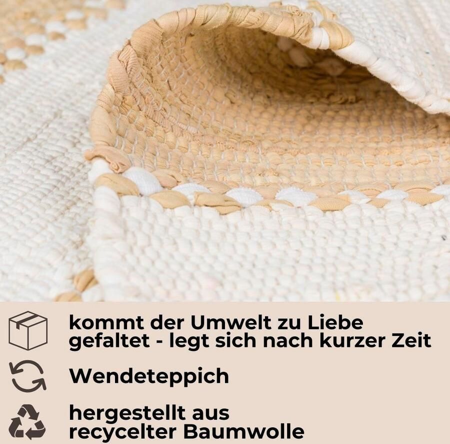 My home Vloerkleed Benja Handgeweven tapijt gestreept 90% katoen handgeweven met franjes - Foto 4