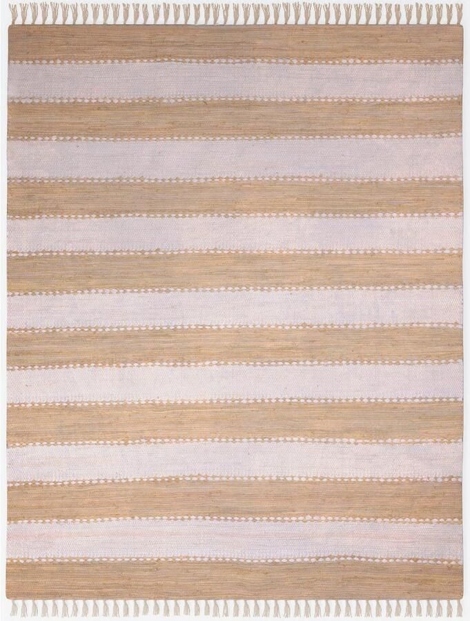 My home Vloerkleed Benja Handgeweven tapijt gestreept 90% katoen handgeweven met franjes - Foto 5