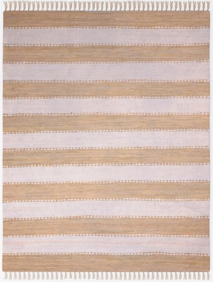 My home Vloerkleed Benja Handgeweven tapijt gestreept 90% katoen handgeweven met franjes - Foto 5