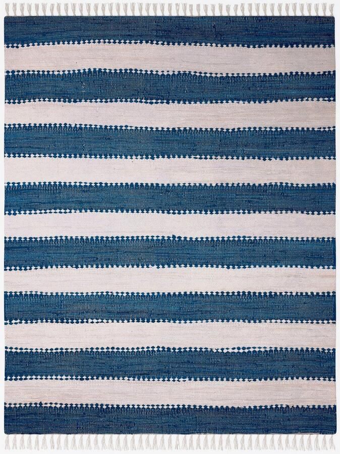 My home Vloerkleed Benja Handgeweven tapijt gestreept 90% katoen handgeweven met franjes - Foto 5