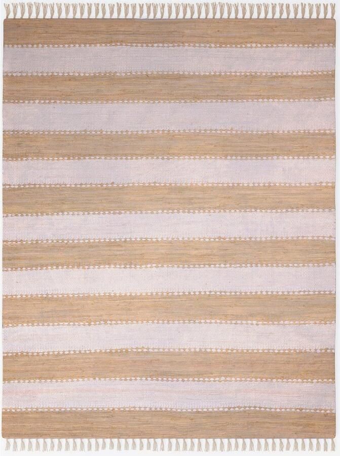 My home Vloerkleed Benja Handgeweven tapijt gestreept 90% katoen handgeweven met franjes - Foto 5
