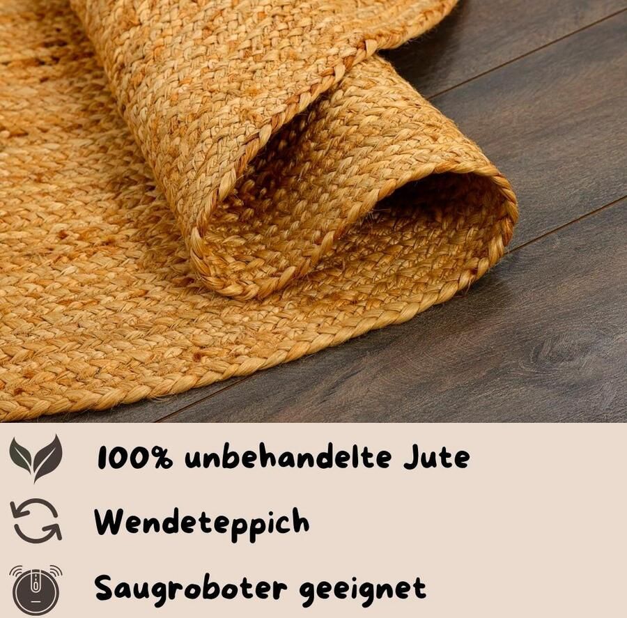 My home Vloerkleed Bjarka gemêleerd 100% jute handgeweven ook rechthoekig verkrijgbaar - Foto 2