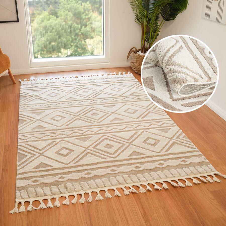 My home Vloerkleed Bonvo met franjes hoog-laag structuur woonkamer slaapkamer boho-stijl - Foto 9