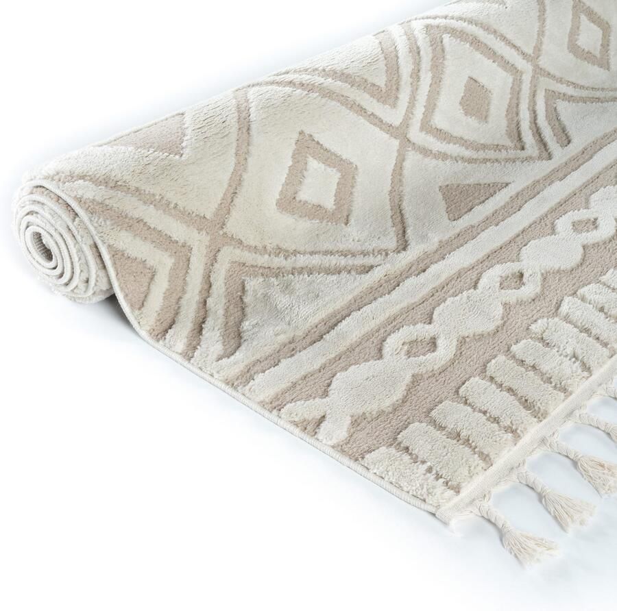 My home Vloerkleed Bonvo met franjes hoog-laag structuur woonkamer slaapkamer boho-stijl - Foto 4