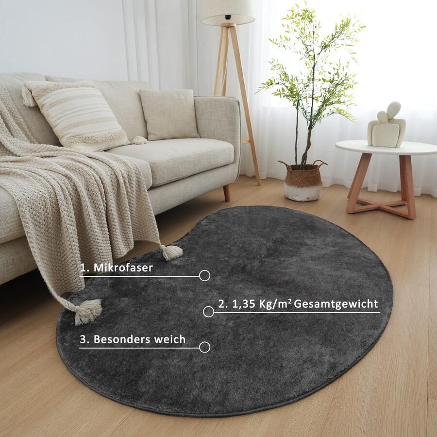 My home Vloerkleed Cali Bean bijzondere vorm effen zacht wasbaar woonkamer slaapkamer - Foto 2