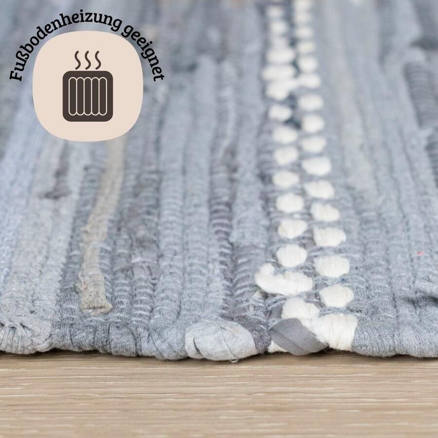 My home Vloerkleed LeVivier Handgeweven tapijt gestreept 90% katoen handgeweven met franjes - Foto 2