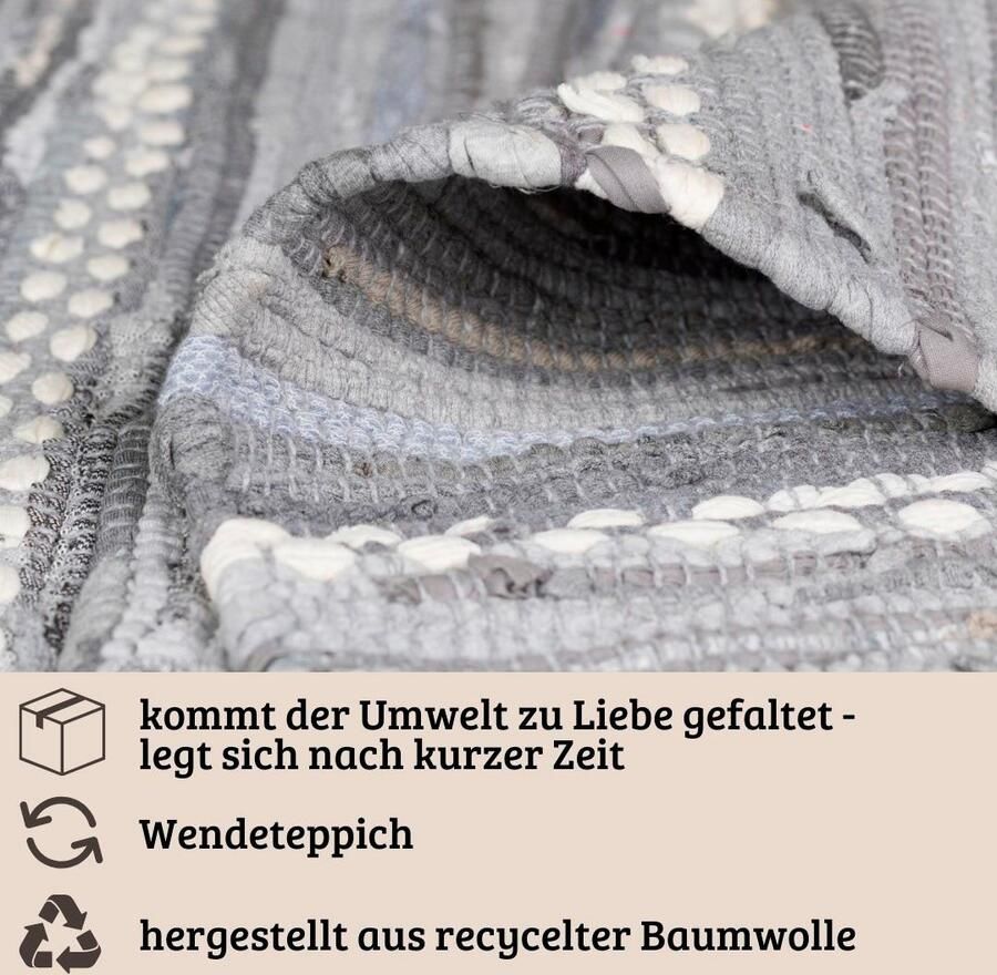 My home Vloerkleed LeVivier Handgeweven tapijt gestreept 90% katoen handgeweven met franjes - Foto 3