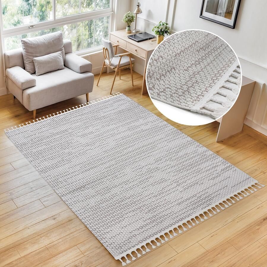 My home Vloerkleed Mads Boho wol-look hoog-laag structuur geschikt voor binnen en buiten franjes - Foto 9