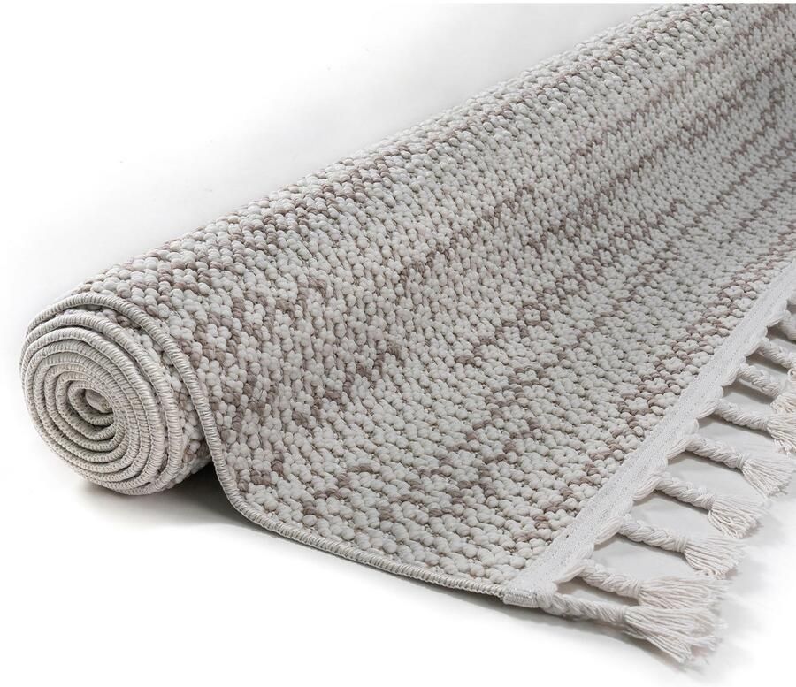 My home Vloerkleed Mads Boho wol-look hoog-laag structuur geschikt voor binnen en buiten franjes - Foto 5