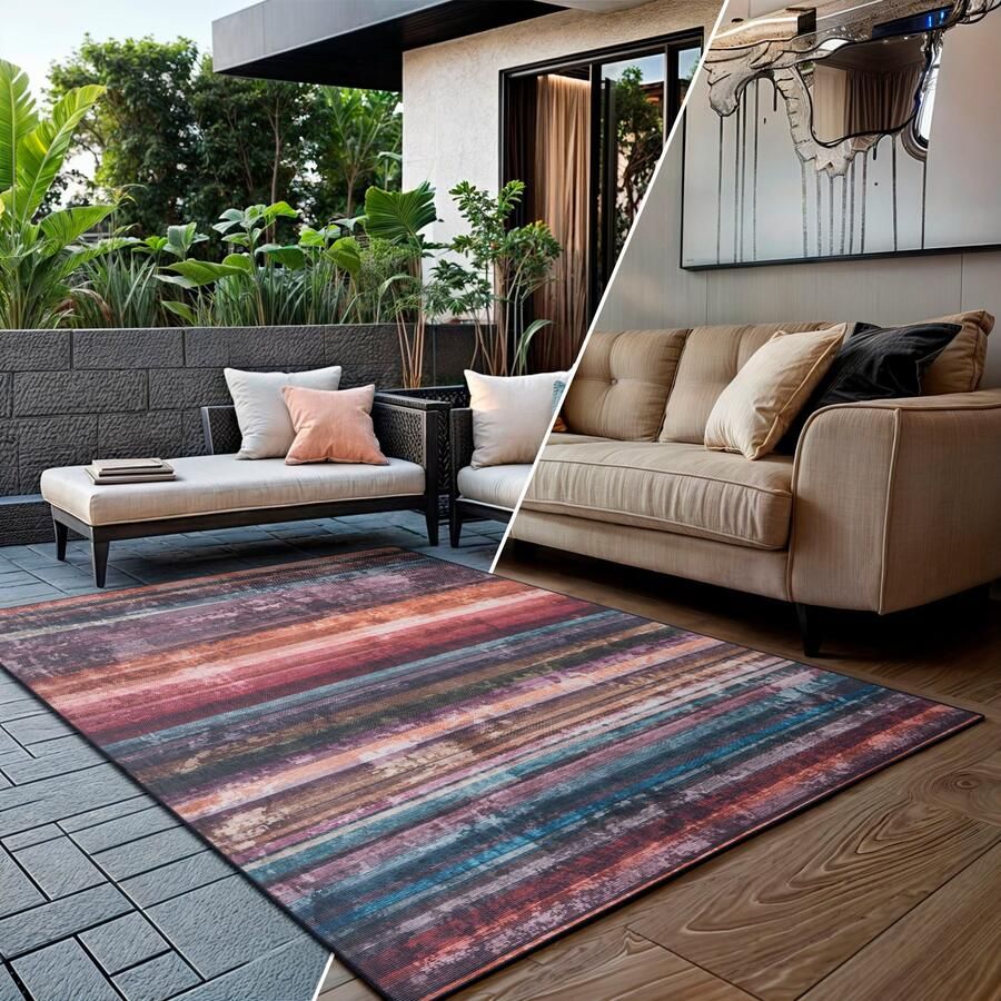 My home Vloerkleed Nivah MAGAZIJNOPRUIMING! Vlakweefsel modern gestreept geschikt voor binnen- en buitengebruik - Foto 3