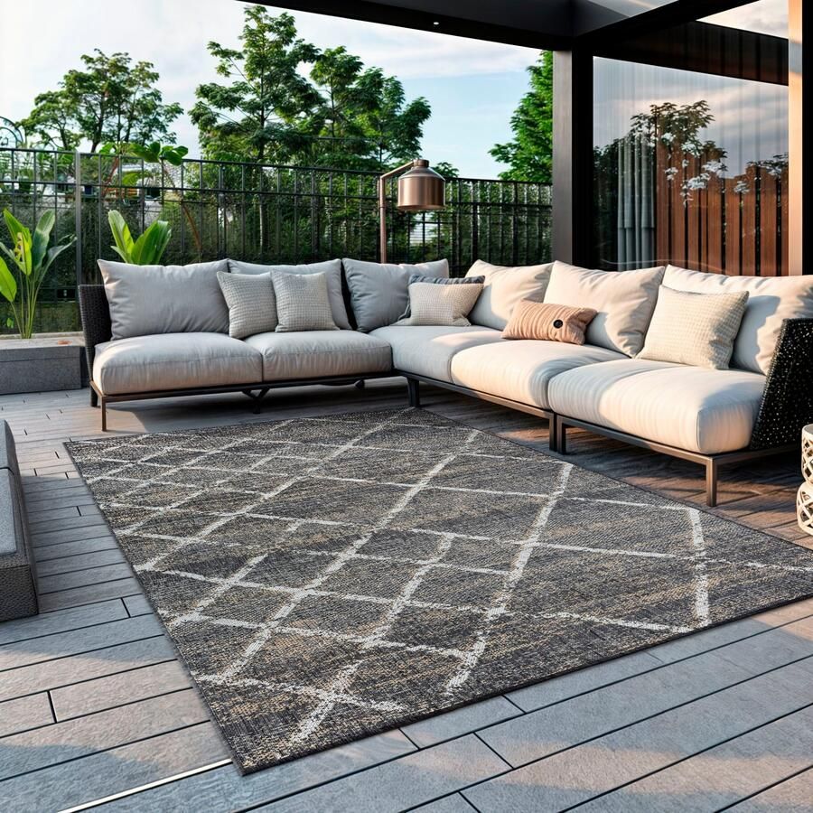 My home Vloerkleed Sorren MAGAZIJNOPRUIMING! Ruitenpatroon geschikt voor binnen- en buitengebruik terras & balkon - Foto 2