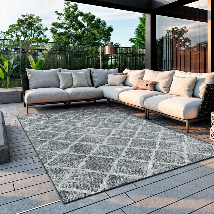 My home Vloerkleed Veyla MAGAZIJNOPRUIMING! Ruitenpatroon geschikt voor binnen- en buitengebruik terras & balkon - Foto 2